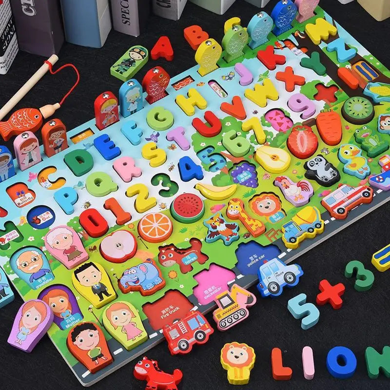 Montessori Wooden Toys Kids Busy Board Animal Math Fishing Numbers Matching Digital Shape Educational Toys For Children Gifts