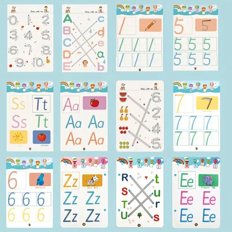 Reusable Magic Practice - 4-Book Set for Pen Control, Letters & Numbers | 128 Pages Handwriting Workbook for Kids Ages 3-8 | Homeschool & Classroom Supplies