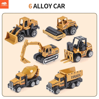 Diecast Alloy Engineering Vehicle Transporter Model Set with 6 Small Trucks - Educational Toy Set for Boys