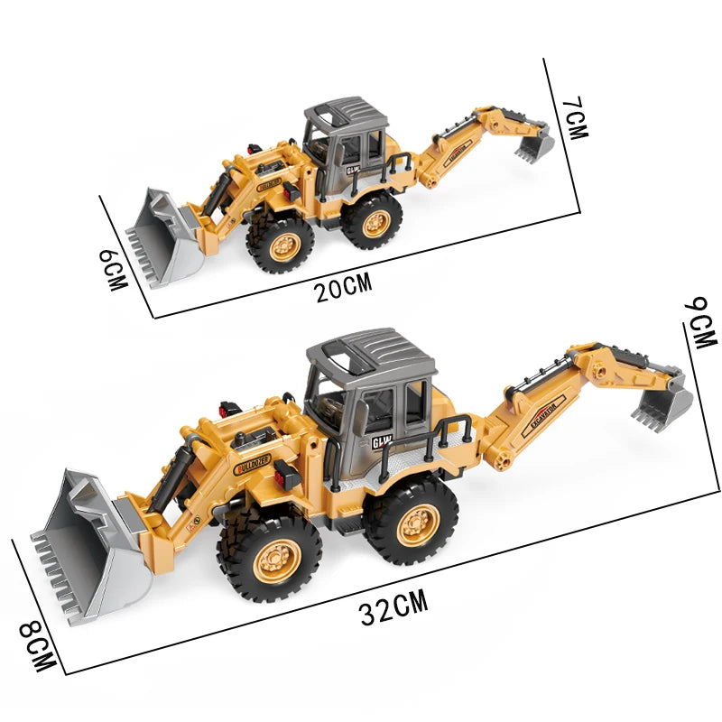 2 Sizes Simulation 2in1 Bulldozer Excavator Vehicle Double Forklift Alloy Toys Diecast Engineering Truck Construction Boys Gifts