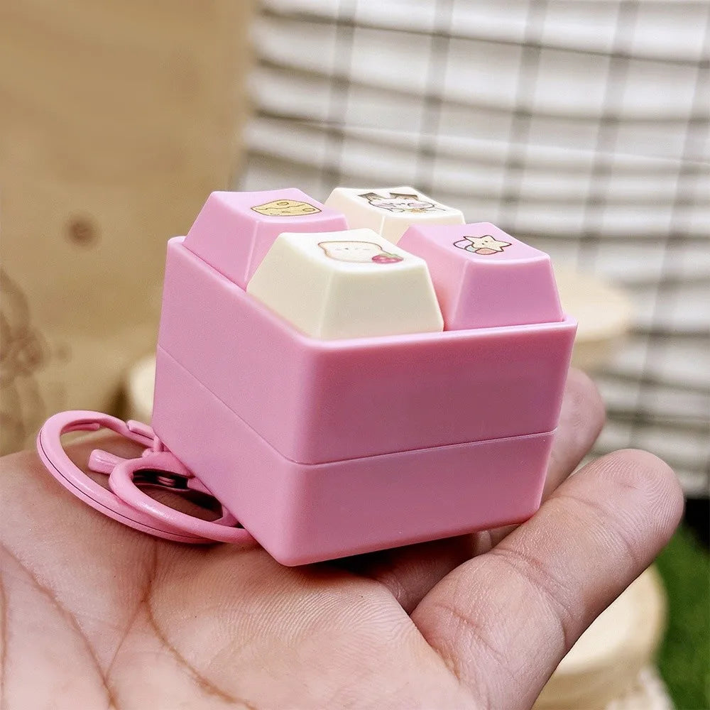 Fun Cartoon Squeeze Music New Unique Four-square Merit Key Button Keychain Couple Car Bag Key Chain & Pendant