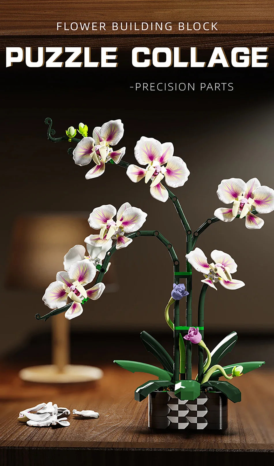 Creative Orchid Cymbidium Eternal Flowers Potted Plant Building Blocks Simulation Phalaenopsis DIY Bricks Toys Valentine's Gift