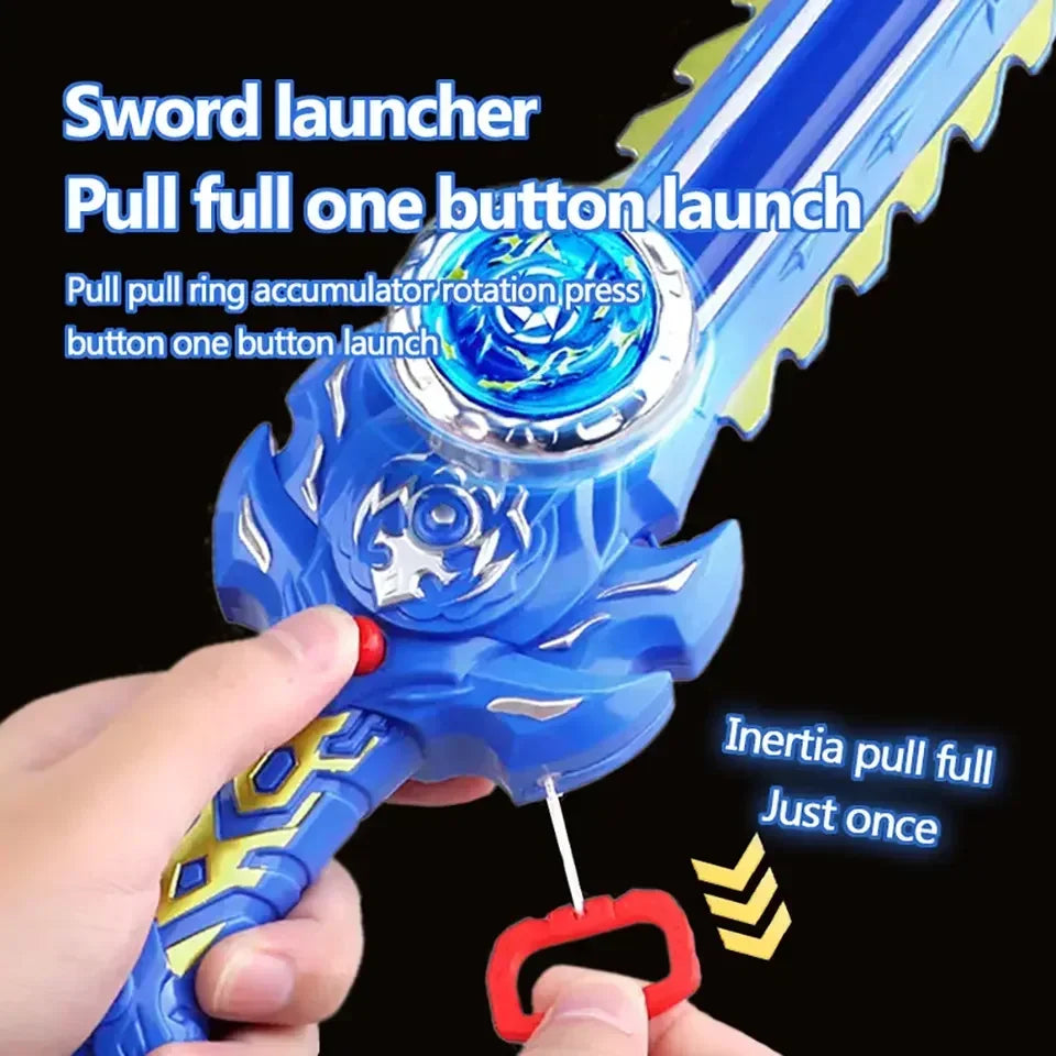 Creative Hand Cranked Gyro Sword Launcher Led Spinning Top Color Luminous Spinning Toys For Boys Girls Children Birthday Gift
