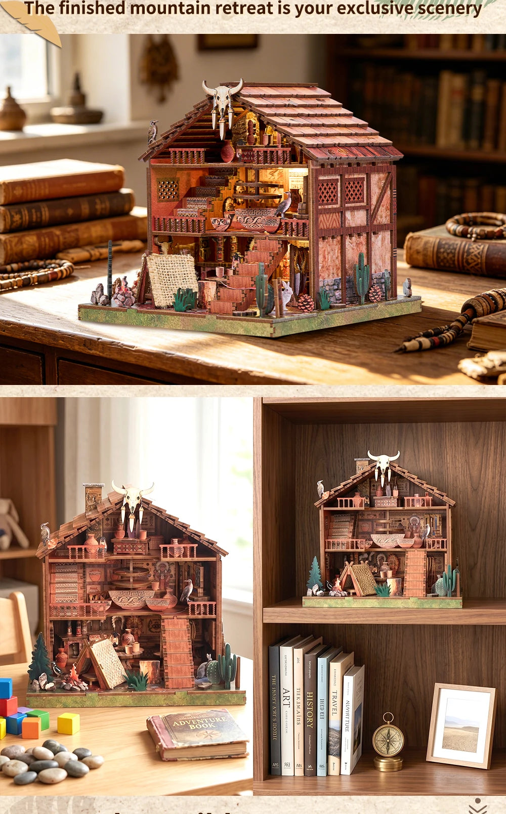 DIY Miniature Dollhouse Totem Book Nook Kit Coyote 3D Wooden Puzzle Building Blocks Puzzle Model Building Home Decoration Gifts
