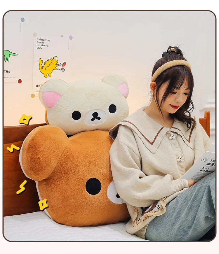 Cute Rilakkuma Big Head Plush Pillow Large Size Soft Stuffed Toy Cushion Bedroom Sofa Decor Unisex Birthday Gift For Adult