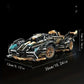 A 523-piece set of black and gold, aerodynamic sports car DIY building blocks, suitable for office/home decor and assembly toys.