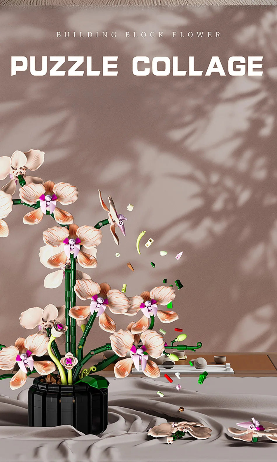Creative Orchid Cymbidium Eternal Flowers Potted Plant Building Blocks Simulation Phalaenopsis DIY Bricks Toys Valentine's Gift