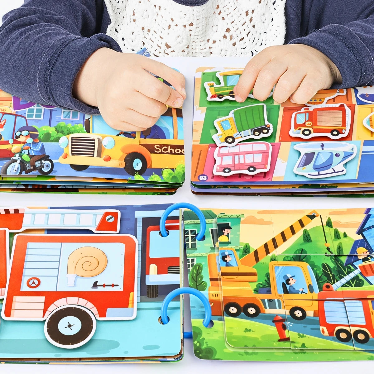 Children's Early Education Interactive Activity Book, Reusable Traffic-Themed Quiet Book, Vehicle Cognitive Recognition Shape and Color Matching Puzzle Game, DIY Toy to Develop Hands-On Skills, Suitable as a Holiday Gift for