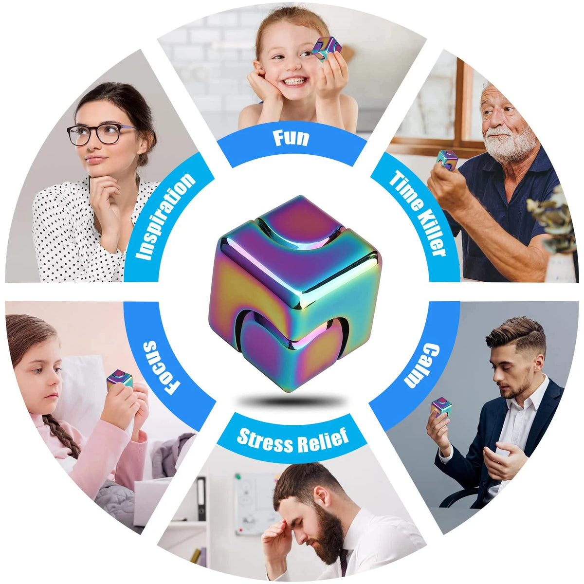 Metal Cube Spinner Fidget Toy Fingertips 3D Puzzle Gyro Gear Sensory Anti Stress Relief Educational Games for Kids Adults