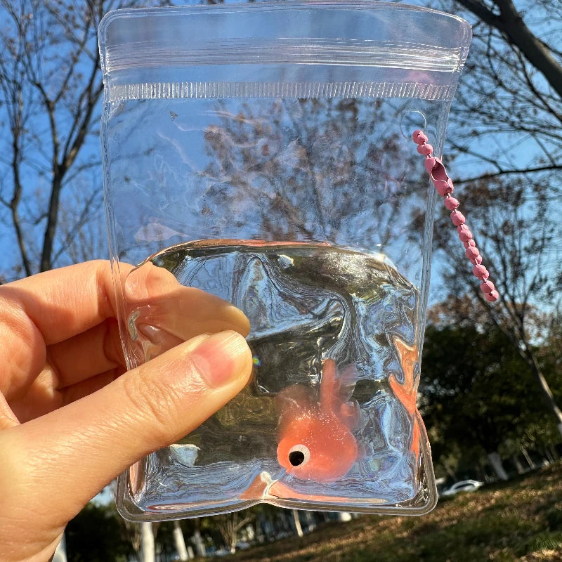 Cute Goldfish Squeeze Squishy Toy Soft TPR Pinch Fidget Gadget Transparent Bag Stress Relief Handheld Relax Novelty Accessory
