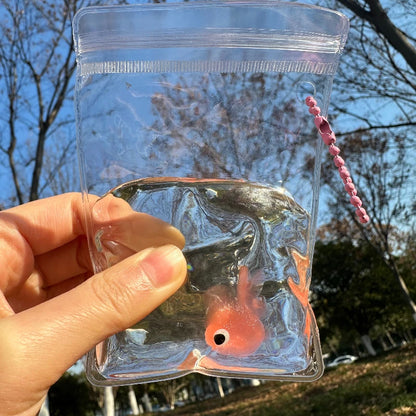 Cute Goldfish Squeeze Squishy Toy Soft TPR Pinch Fidget Gadget Transparent Bag Stress Relief Handheld Relax Novelty Accessory