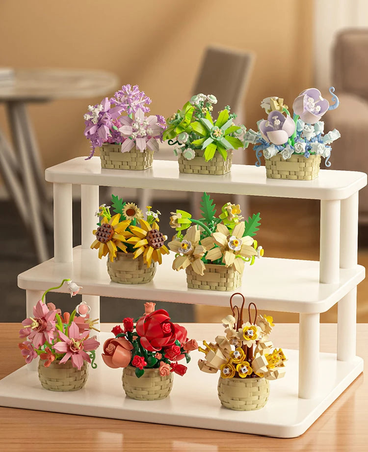 DIY MOC Potted Rose Sunflower Plants Succulents Bonsai Tree Gardens Romantic Building Blocks Model Bricks Kid Sets Kits Toy Girl