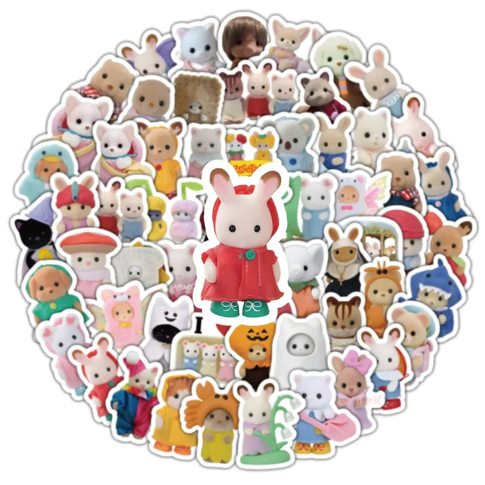 100/200pcs Kawaii Calico Critters Stickers Cute Laptop Scrapbook Graffiti Decals Skateboard Handheld  Aesthetic Sticker Toys