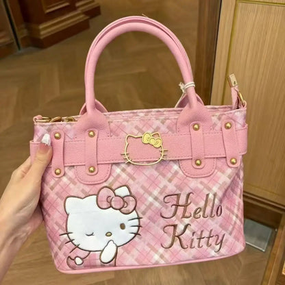 Hello Kitty Square Handbag Cute Cartoon Pink KT Large Capacity Crossbody Bag For Women Girls Daily Shopping Casual Backpack Gift
