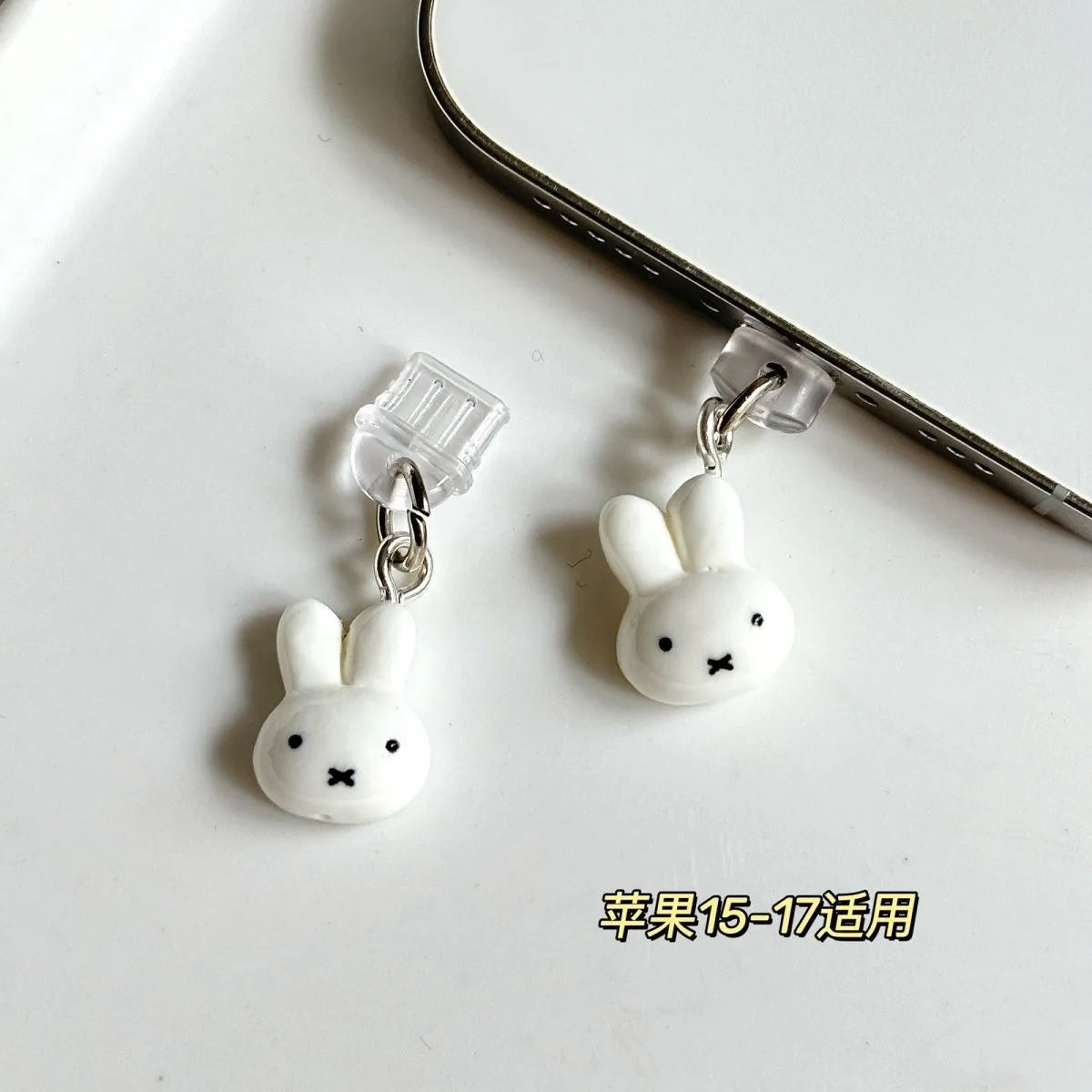 Kawaii Miffy Rabbit Mobile Phone Charging Port Dust Plug, Cute Cartoon, Universal Plug with Holes