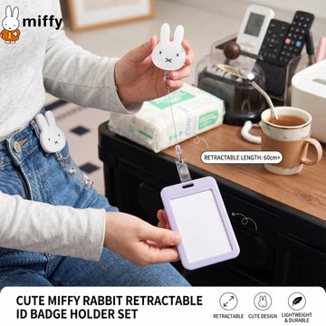 Kawaii Miffy ID Set Hanging Rope Buckle Scalable Student Chest Badge ID Doctor Nurse Work Card Holder Hanging Rope Badge Clip