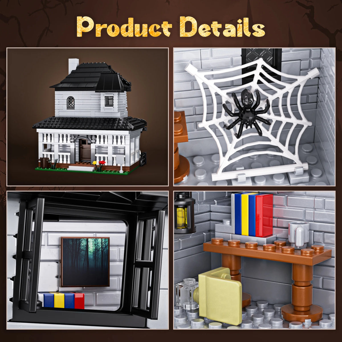 Monster Haunted House Building Blocks Set with Lights Horror Architecture Halloween Decoration Bricks Toys for Kids Adults Gifts