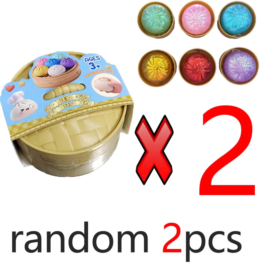 Glitter Dumpling Squishy Toy with Box Dumpling Sensory Squeeze Stress Relief Glitter Dough Gift for Adults And Kids