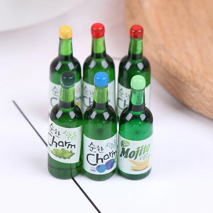 5Pcs 1:12 Dollhouse Miniature Fruit Juice Bottles Model Simulation Kitchen Drinks Model Toys For Doll House Decoration