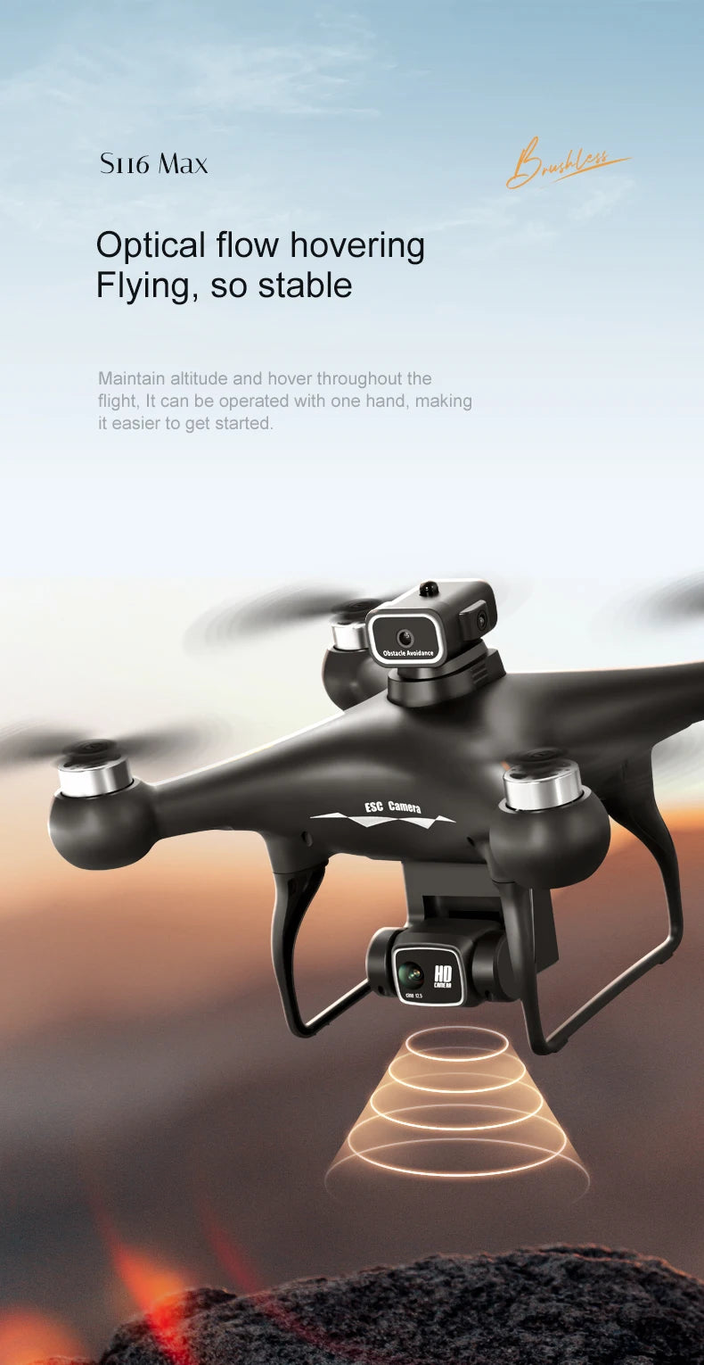2026 Newest S116 MAX Brushless RC Drone with Dual Camera, WiFi FPV, Optical Flow Positioning, 360 Obstacle Avoidance, One Key Takeoff Landing, Altitude Hold, Foldable, Carry Bag Included, Long Flight Time, Gift for Adults
