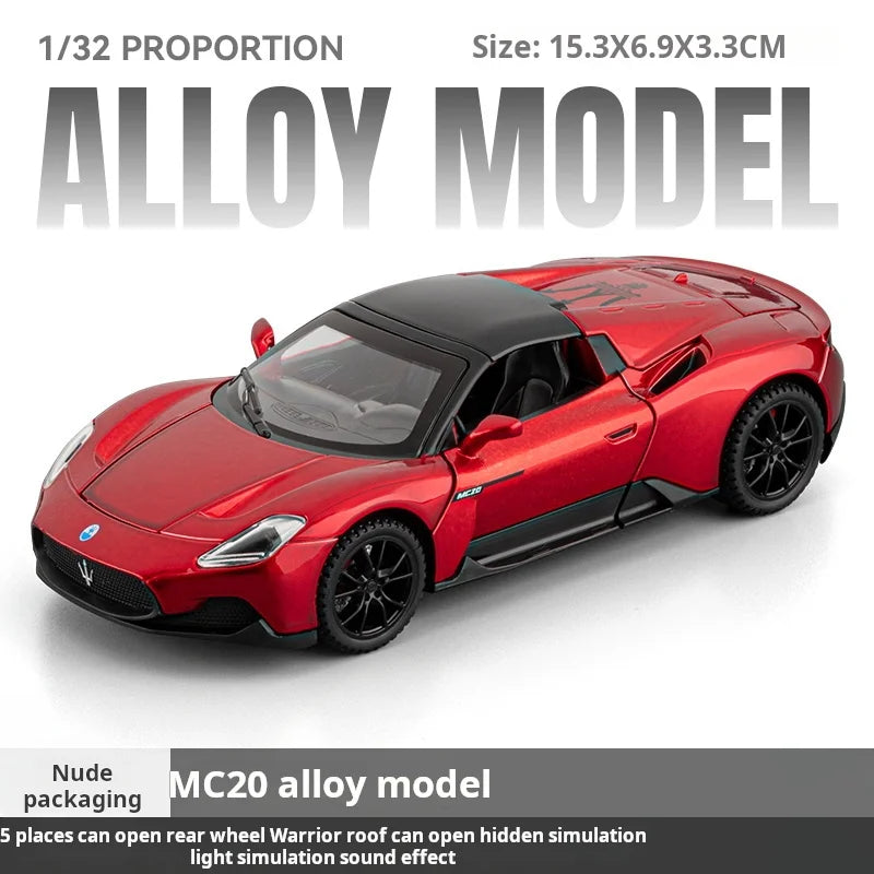 1:32 Maserati MC20 Model Exquisite Alloy Simulation Convertible Super Car Collection Gift Desktop Decoration Light & Sound