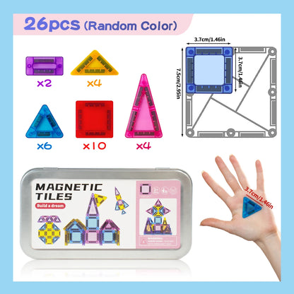 Mini Magnetic Tile Toys, with a Metal Box for Easy Portability, Magnetic Building Blocks That Can Be Played with Anywhere, Convenient Storage, Suitable for Holiday or Birthday Gifts