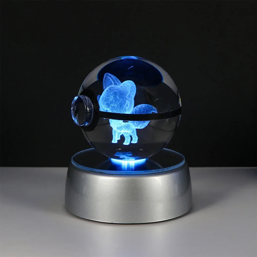 Pokemon 3D Crystal Ball Pikachu Gengar Eevee Mewtwo Anime Game Pokeball Led Night Light Base Kids Birthday Gift Home Decoration