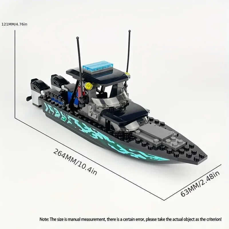 89pcs City Police Moc SWAT Black Camouflage Sea Speedboat Assault Boat Model, Small Puzzle Building Block Toy Accessories