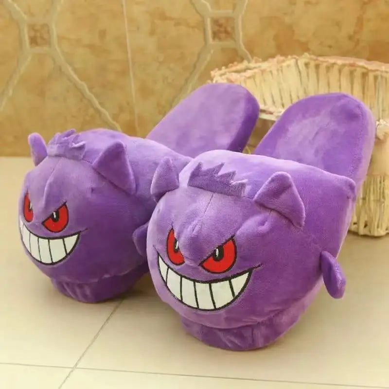 Autumn Winter Warm Cotton Plush Slippers Purple Cartoon Spirit Design Non Slip Indoor Home Shoes Unisex Household Footwear
