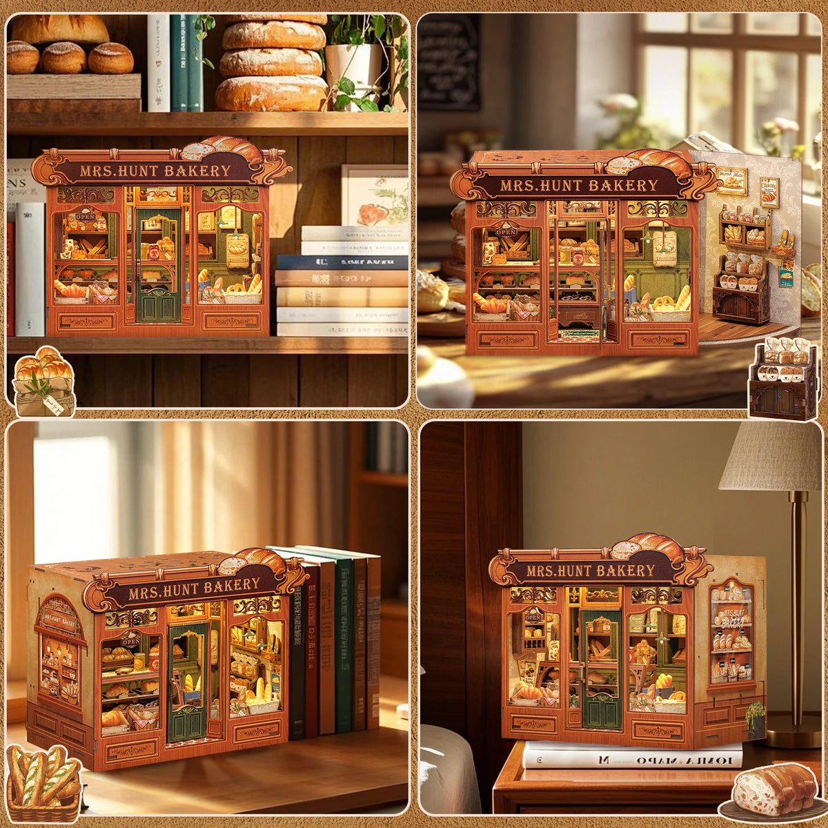 Original CUTEBEE 216pcs Mrs.Hunt Bakery Book Nook Kit DIY Miniature House Bakery Dessert Shop Dollhouse Booknook for Adults Tiny House Bookshelf Decor 3D Wooden Puzzle DIY Craft Gifts for Family Friends book nook para montar