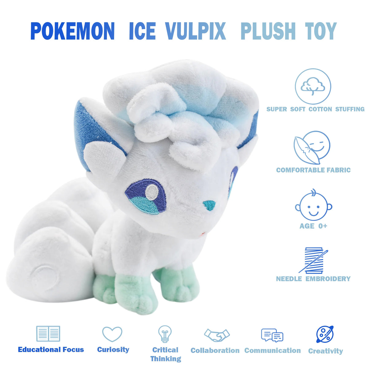Alolan Vulpix Plush Toys Stuffed Animal Game for Collectible Gift,Cute Cartoon Character Black 9 Inch