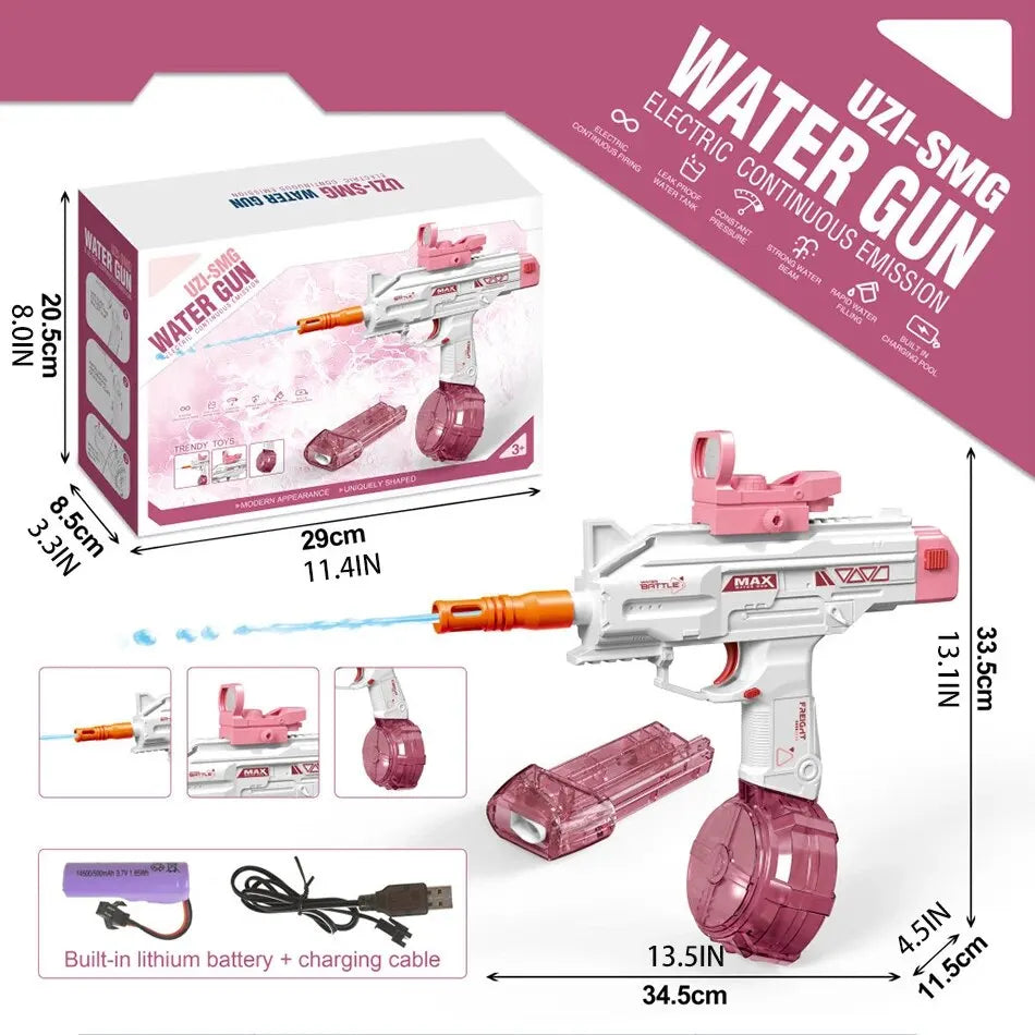 Children Automatic UZI Electric Backpack Water Submachine Gun Fights Summer Toy Water Guns Outdoor Beach Swimming Pool for Adult