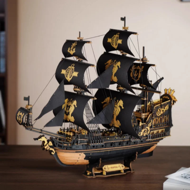 Robotime 3D Puzzle Wooden Seahouse Barque Model Kits Build Home Desk Decoration Gift For Teens and Adults