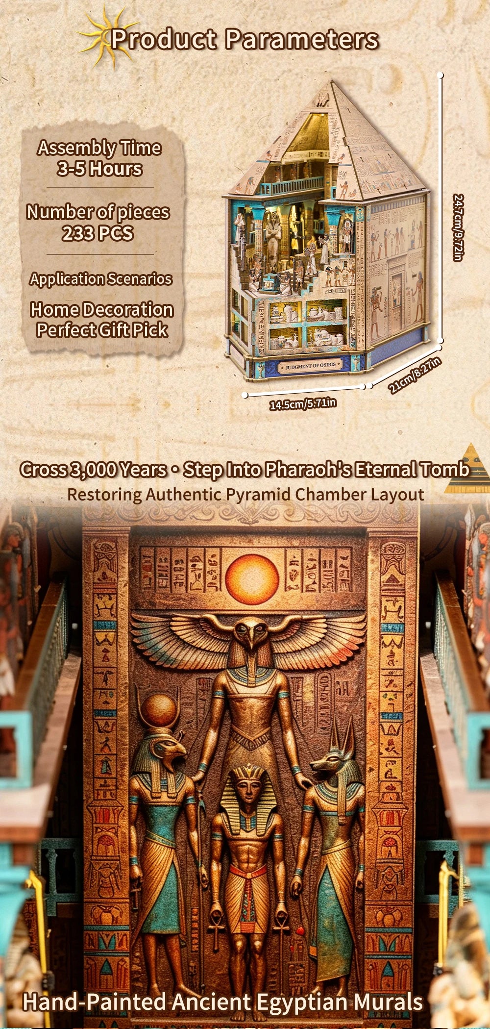 Book Nook Kit  3D Wooden Puzzle Egyptian Pharaoh MummyDIY Miniature Dollhouse Pyramid Model Building Home Decoration Gifts