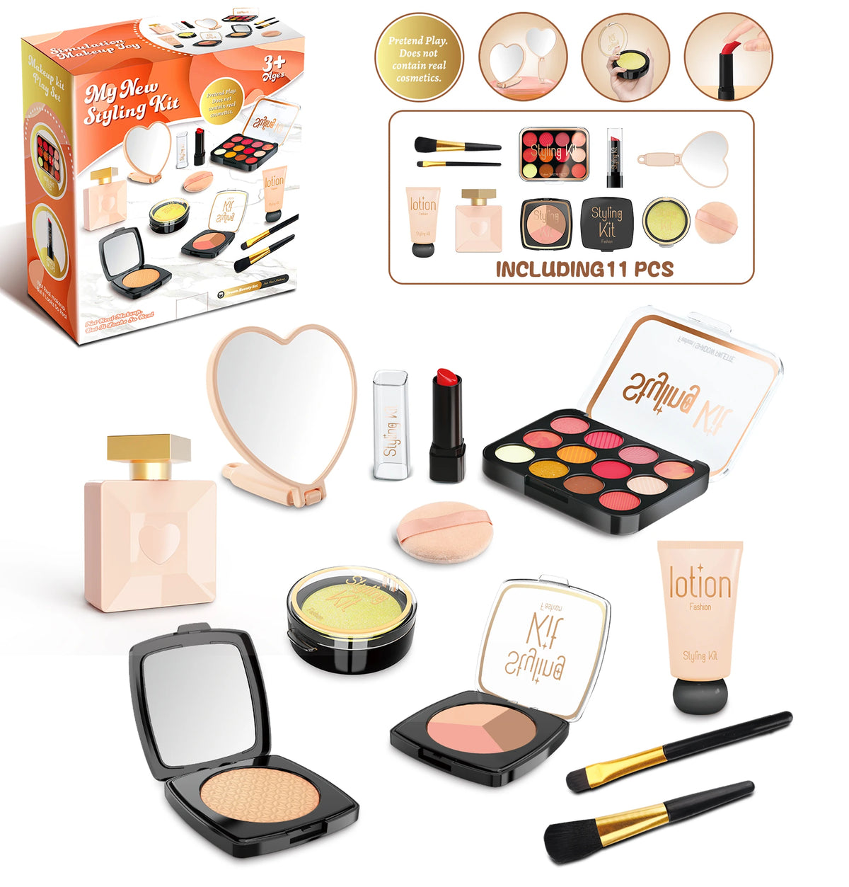Simulated Makeup Toys, Play Cosmetics Girl Gifts Fake Makeup Set Toy Simulated Lipstick Powder Blusher Not Real Makeup for Kids