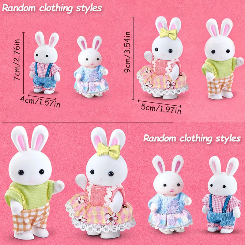 4pcs Dollhouse Miniature Furniture Set Rabbit Family Mini Toy House Set Play Game with Diverse Scenes Accessories Birthday Gifts