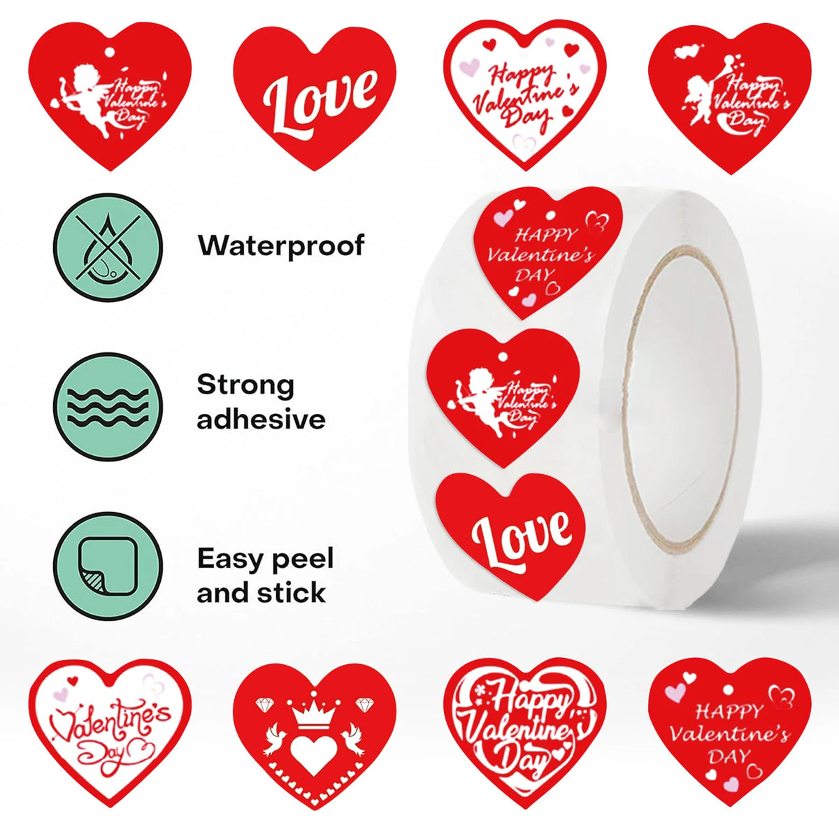 500pcs 520 Love Red Sticker Roll - Cute Cartoon Sealing Labels for Journals & Crafts