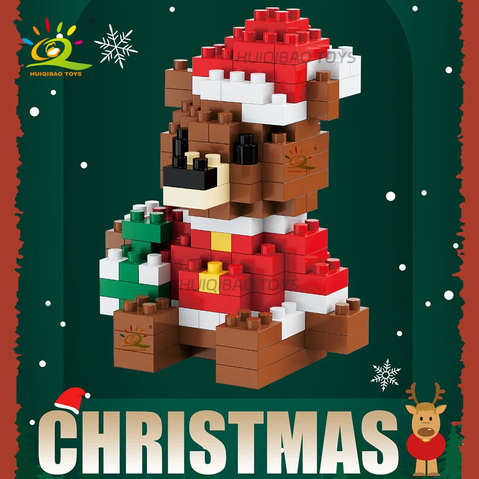 HUIQIBAO Children Mini Christmas Tree Santa Claus Model Micro Bricks Building Block DIY Snowman Elk Bricks Toys for Adult Gift