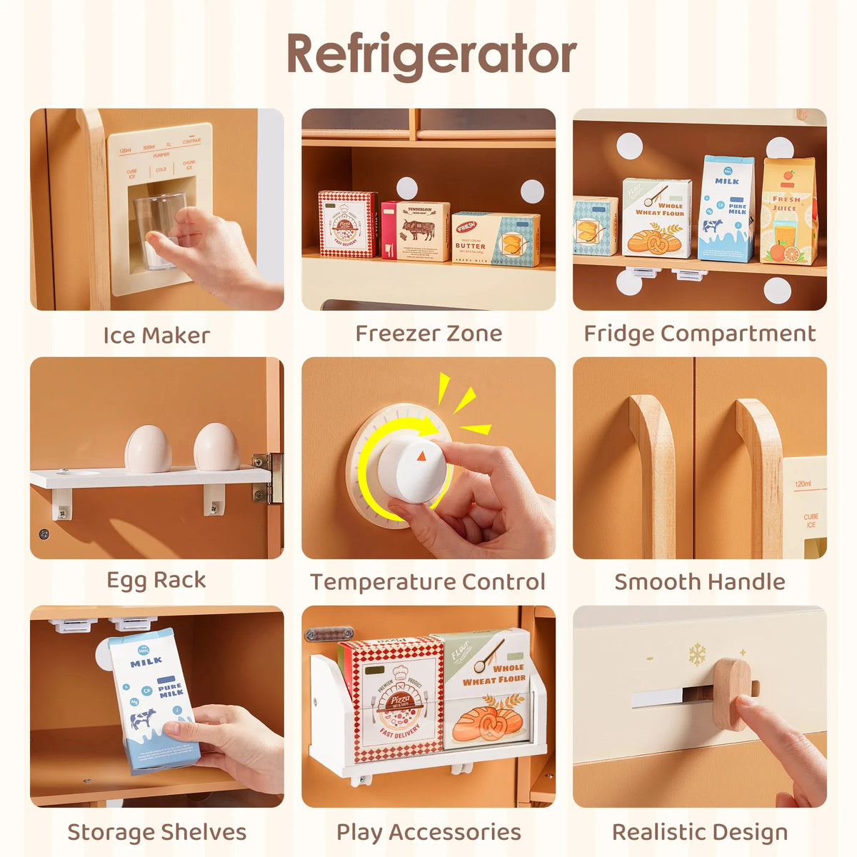 Robud Kids Wooden Play Kitchen All in One Corner Set Includes Oven Refrigerator Washer Perfect Birthday Gift for Little Chefs
