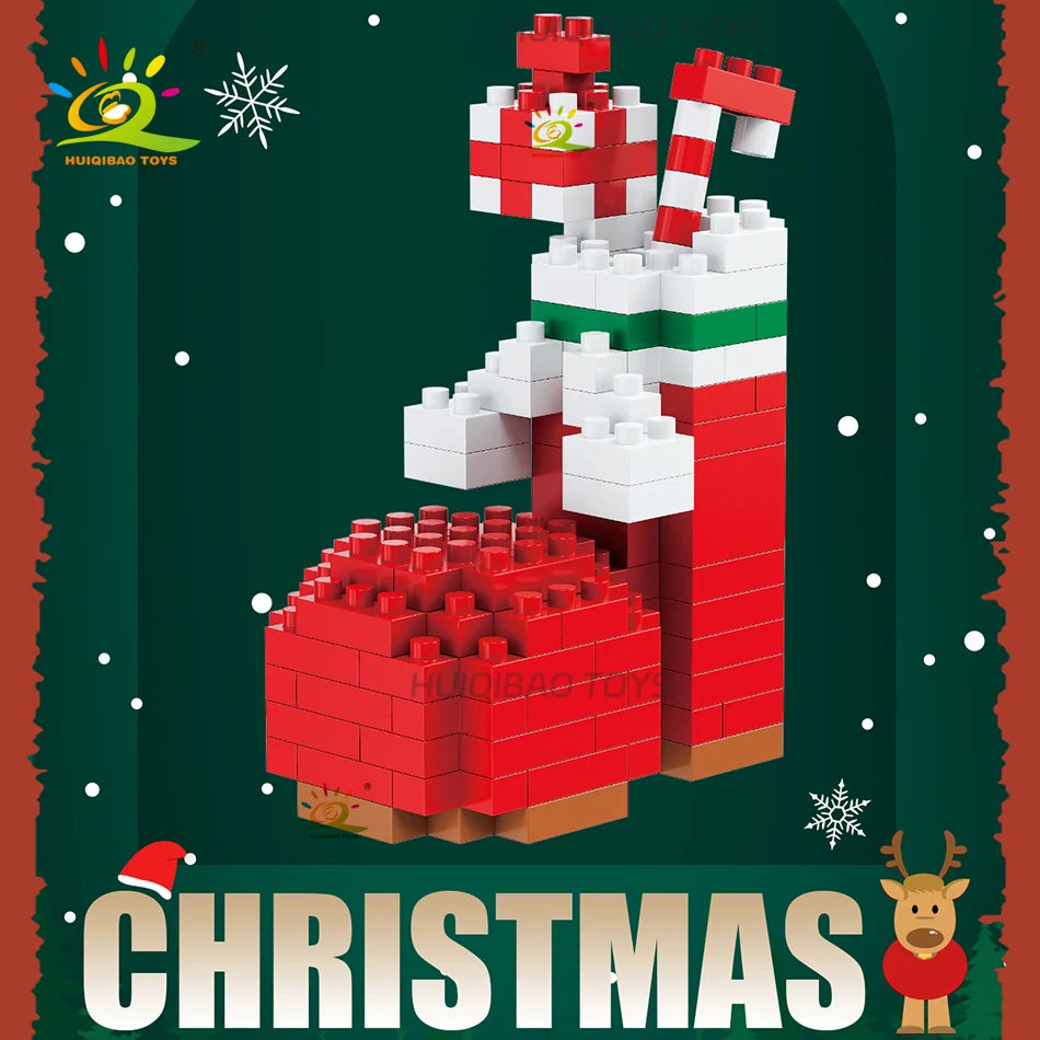 HUIQIBAO Children Mini Christmas Tree Santa Claus Model Micro Bricks Building Block DIY Snowman Elk Bricks Toys for Adult Gift