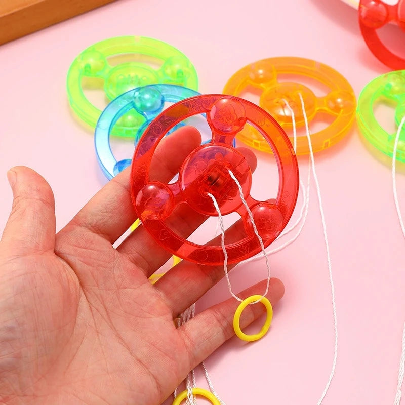 3/6/9pcs New Luminous Hand Pull Luminous Flashing Rope Flywheel Toy Led Light Toy Novelty Flywheel Flash Gyro Gift Toys