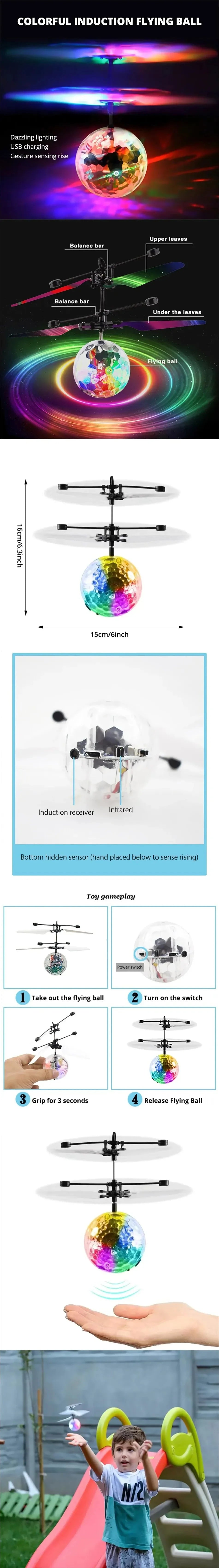 1F-Led Light Suspension Crystal Ball Infrared Induction RC Gesture Control Colorful Glowing Toys Unique Gift for Kids