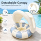 Baby Swim Ring Inflatable Summer Pool Float Seat with Canopy Sunshade Handles Cartoon Swimming Ring for Boys Girls Toddler 40lbs