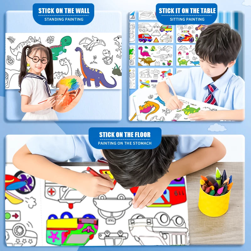 Children's Drawing Roll DIY Coloring Paper Roll Color Filling Paper Graffiti Scroll Paper-cut for Kids Painting Educational Toys