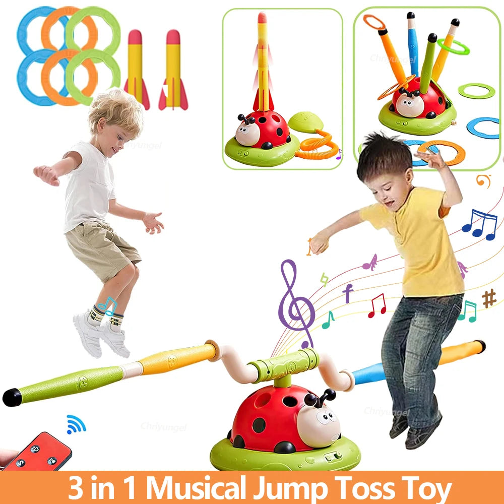 Musical Jump Sports Toys Toss Ring Game Toy and Rocket Launcher for Kids Ladybug Multifunction Outdoor Machine Gifts
