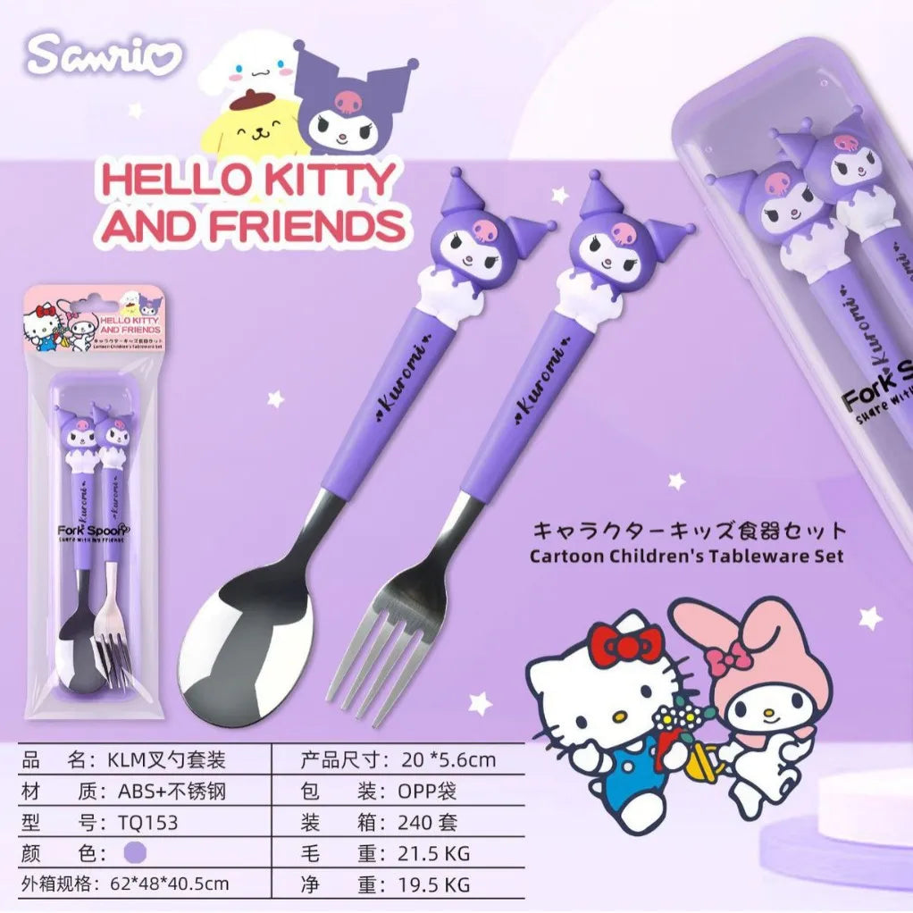 Cute Cartoon Cutlery Set Portable Spoon Fork With Storage Box Kids Stainless Steel Tableware For Travel School No bag