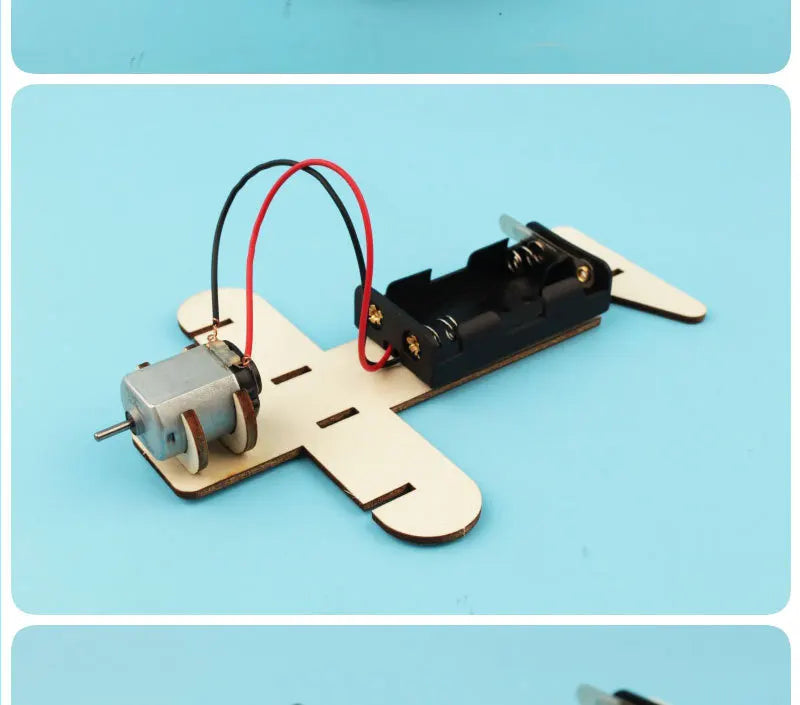 DIY Electric Glider Plane Assemble Kit Precut Wood Parts Science Experiment Toy Learn Aerodynamic & Motor Circuit Knowledge