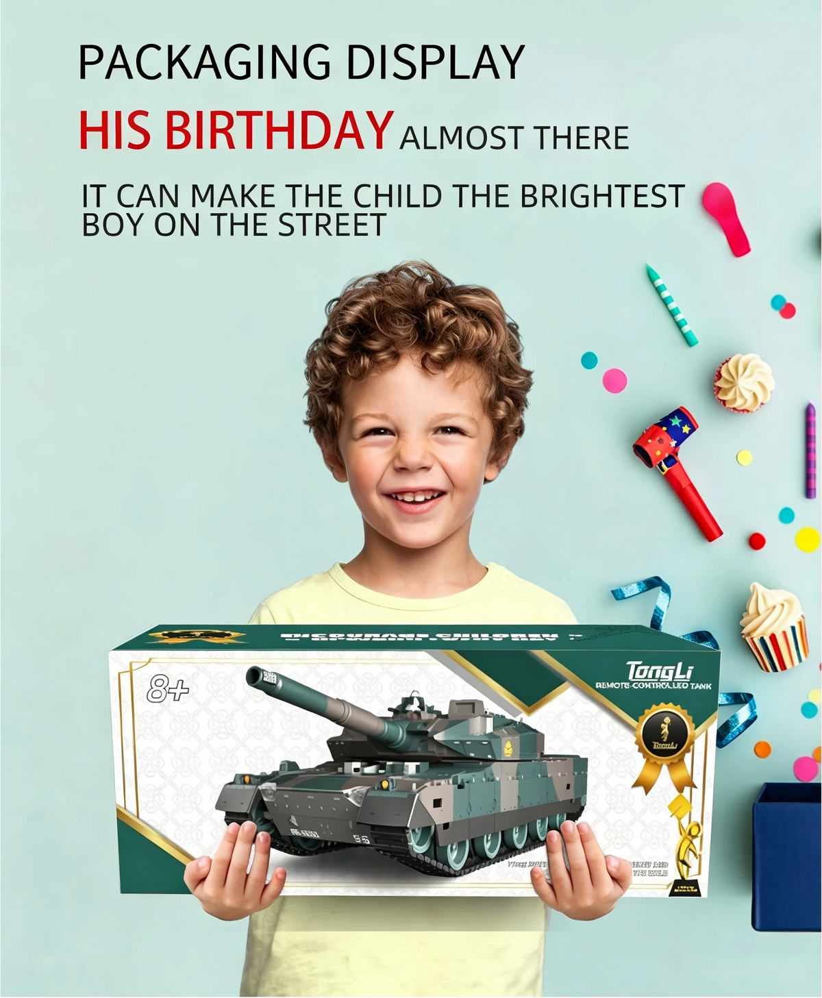 TONGLI Large RC Battle Tank Tracked Off-Road Vehicle, Rechargeable Battery, Multi-Channel Control, Turret Rotation & Elevation, Realistic Sound & Light Effects, All-Terrain Driving, Battle Interaction, Indoor & Outdoor Use, G