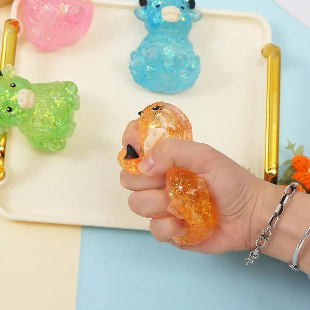 Glitter Highland Cow Toy, Cute Fidget Stress Relief Toy, Soft Animal Toy   Anti-Anxiety Sensory Toy for ADHD