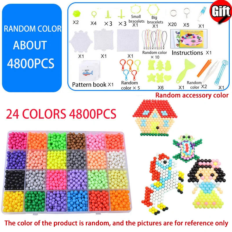 Handmade Magic Water Fuse Beads Creative Beads DIY Art Crafts Toys Magic Water Sticky Beads Sensory Toys Set with Accessories